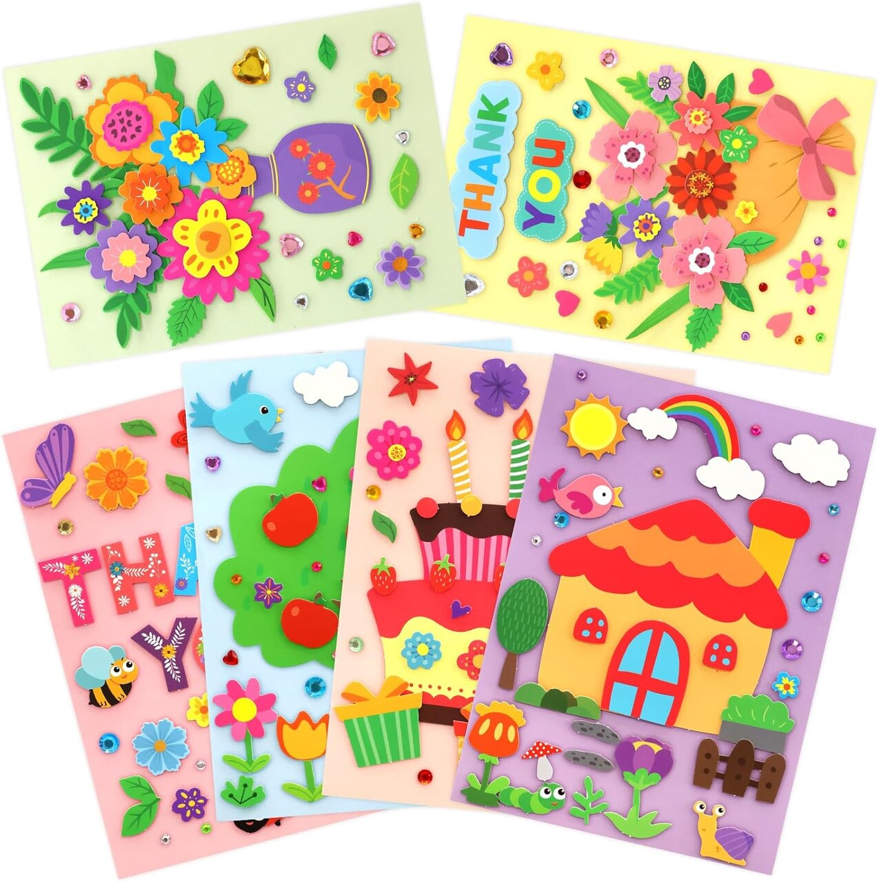 Mother’s Day Card Making DIY Kit for Kids – Handmade Greeting Card Craft Set with Envelopes, Stickers & Gem Decorations for Boys and Girls (12 PCS)
